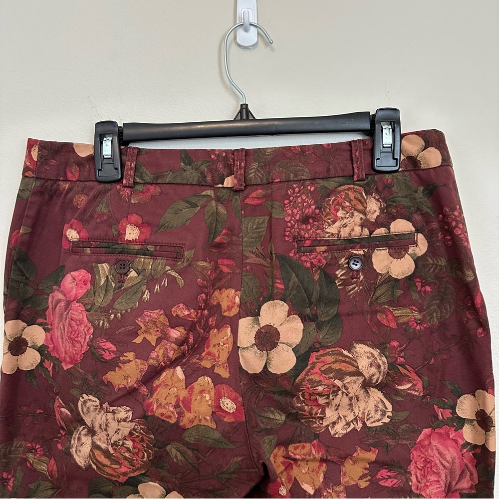 Talbots Floral Burgundy Pants Size 8 Straight Leg Floral Boho Fall Moody Autumn - Picture 4 of 10